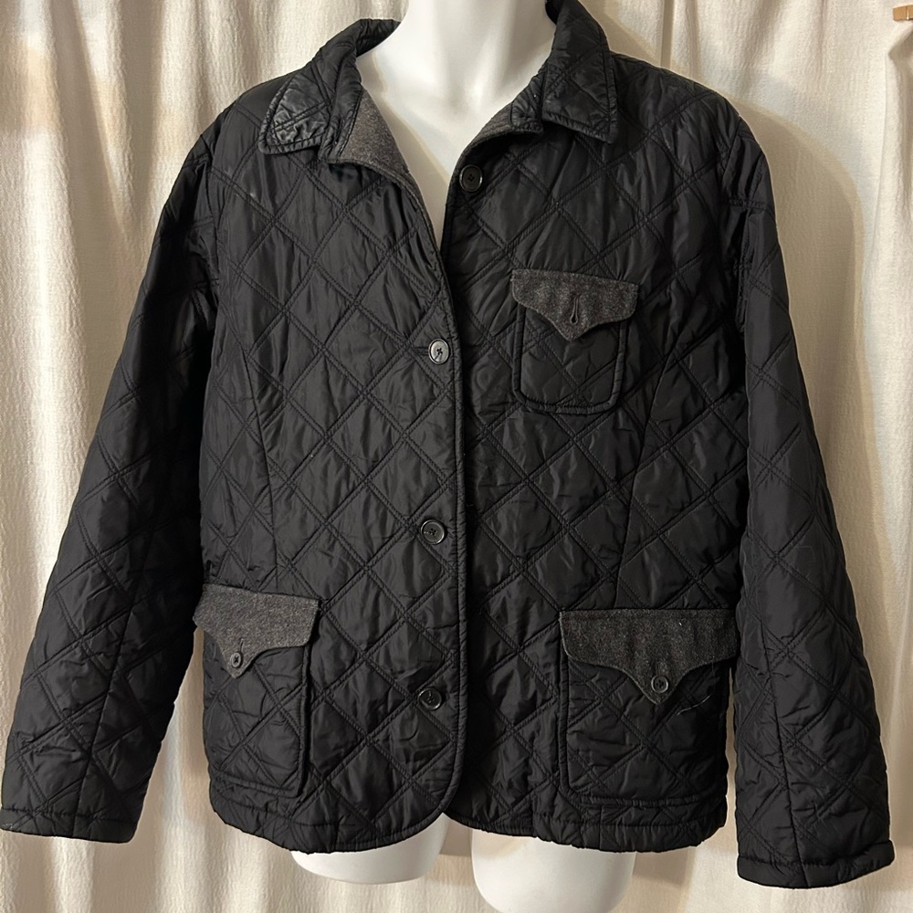 Jacket: land’s end black quilted blanket jacket rn 82830 xl